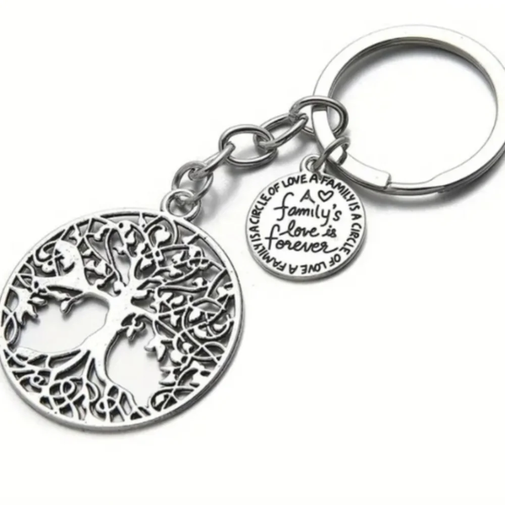Tree of Life Family Love Silver Keychain W/Charm Message. NEW!